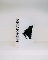 White box with a black map of Nicaragua on a white background