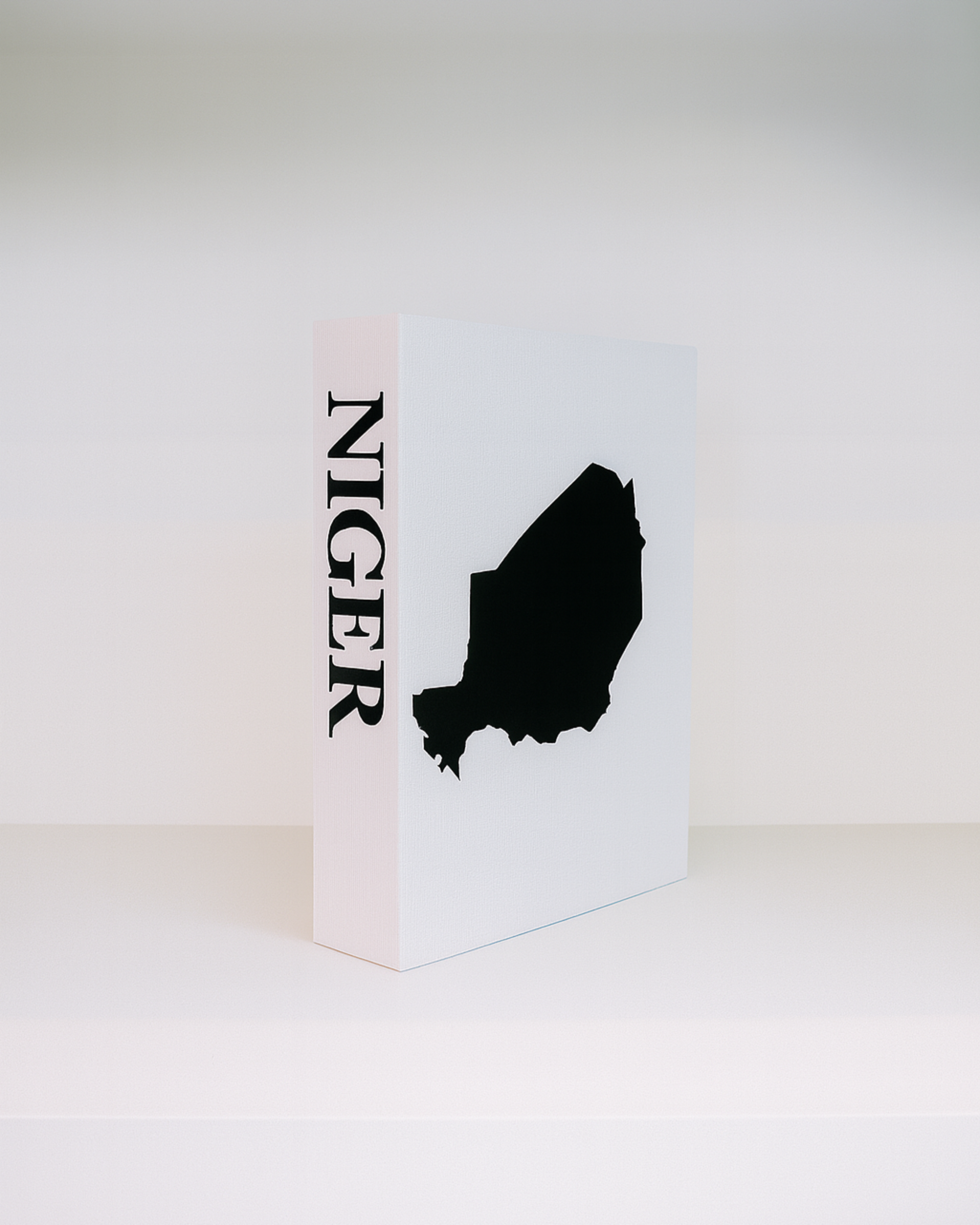 White box with black map of Niger on a white background