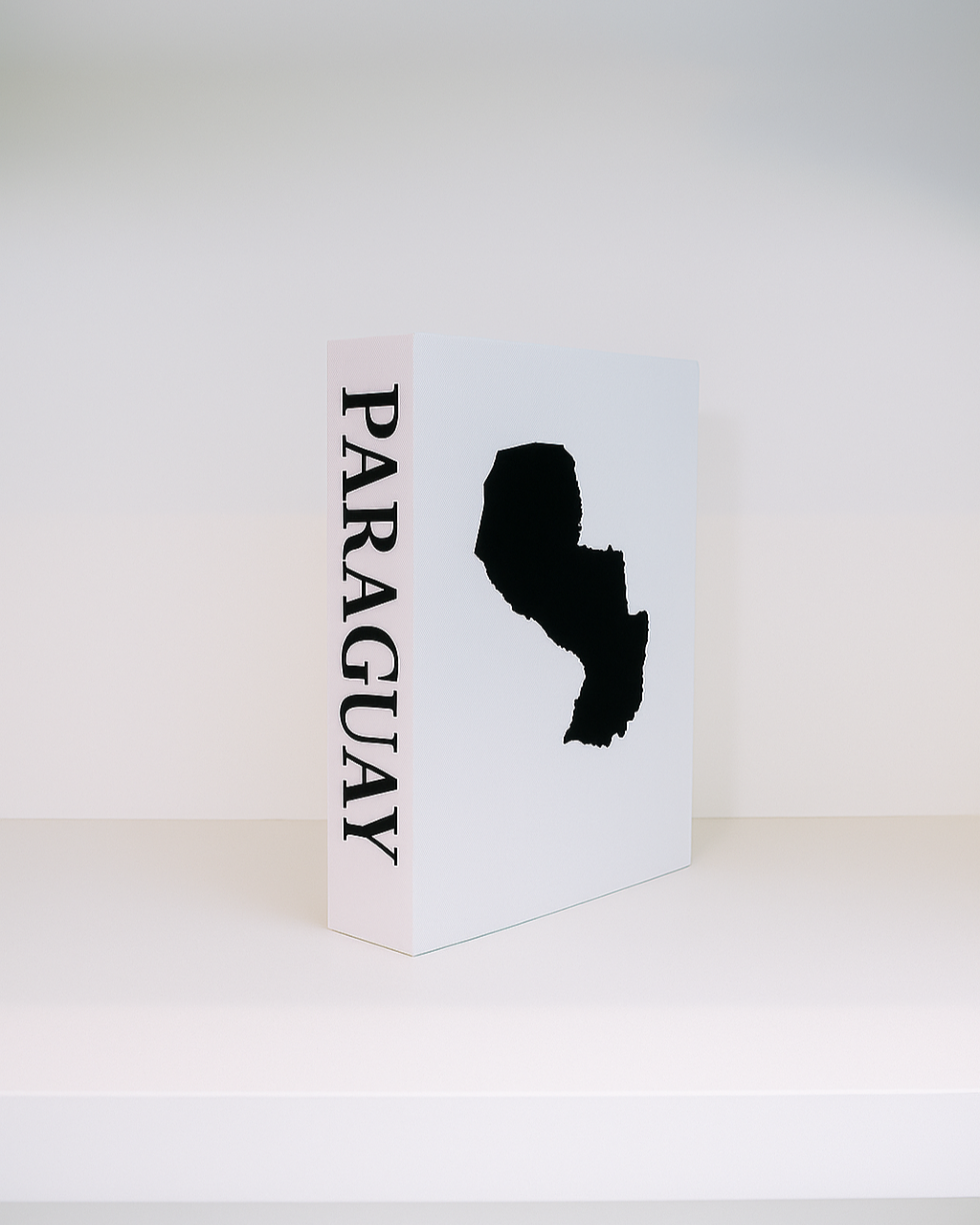 White box with black silhouette of Paraguay on a white background