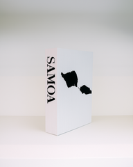 White box with 'SAMOA' text and black map on a white background