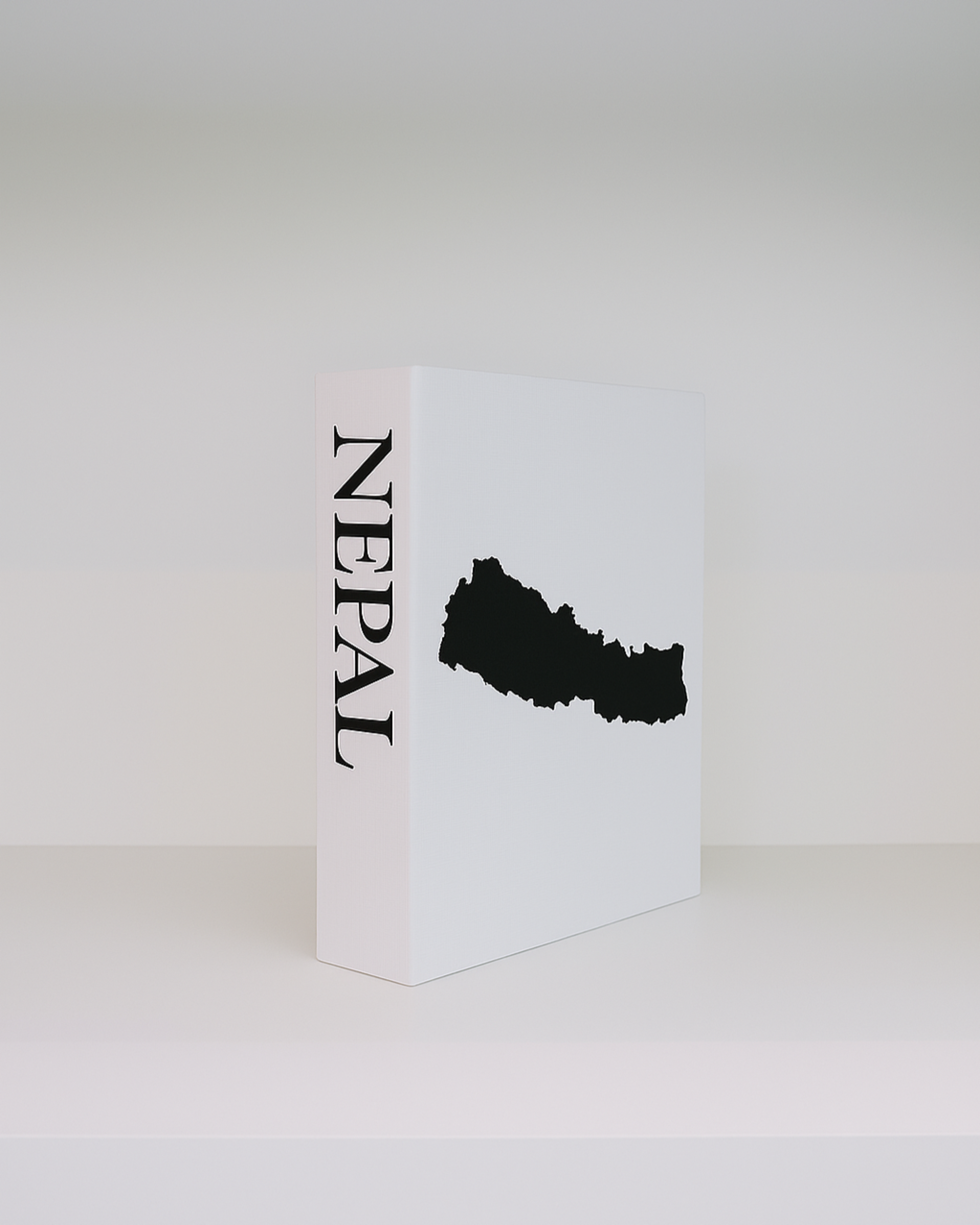 White box with black 'NEPAL' text and map on a white background