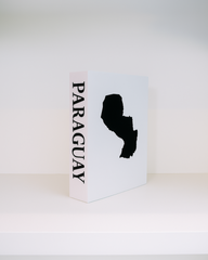 White box with black silhouette of Paraguay on a white background
