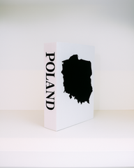 White box with black silhouette of Poland and 'POLAND' text on a white background